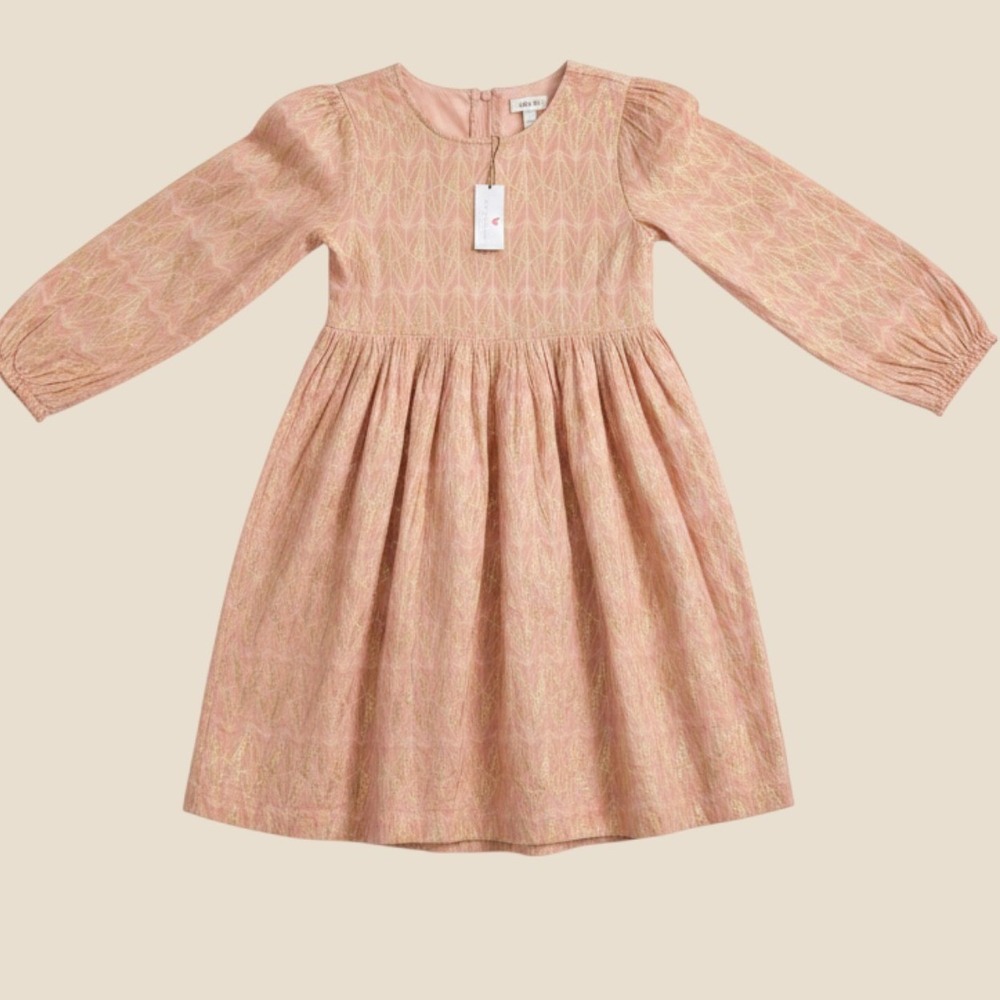 Pink Chicken Girls Peach Gold Metallic‎ Geometric Jacquard Dress 10Y NWT